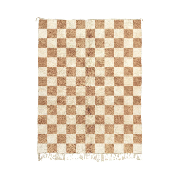 beigia - Custom Handmade Beige & White Checkered Beni Mrirt Rug