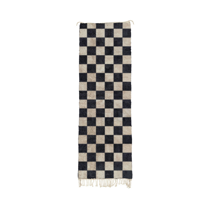 Toba - Custom Taupe and Black Moroccan Checkered Mrirt Wool Runner Rug