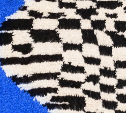 Blue and Black Moroccan Berber Wool Rug, handwoven Beni Ourain rug in 100% wool.