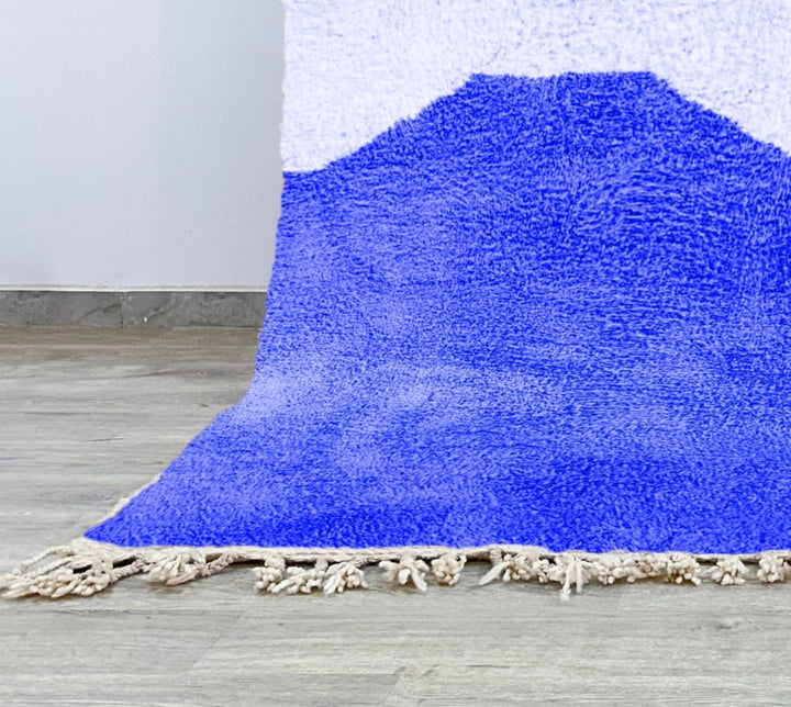 Saida Blue and White Moroccan Berber Wool Rug, handwoven Beni Ourain rug in 100% wool.